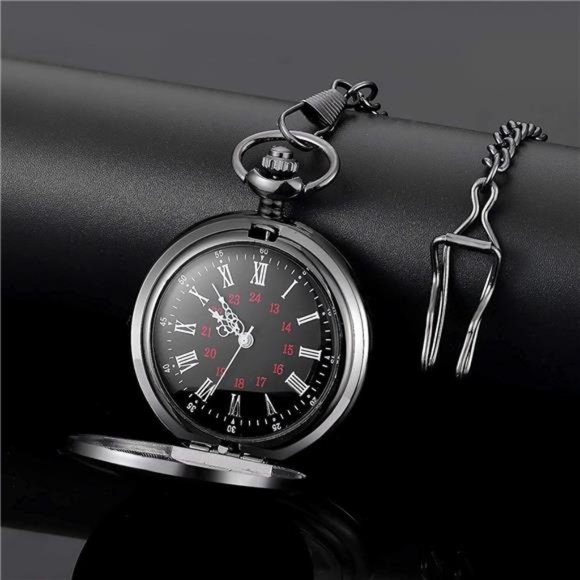 Pocket Watch Roman Numerals Scale Quartz with Chain Fathers Day Birthday Gift - Picture 4 of 6